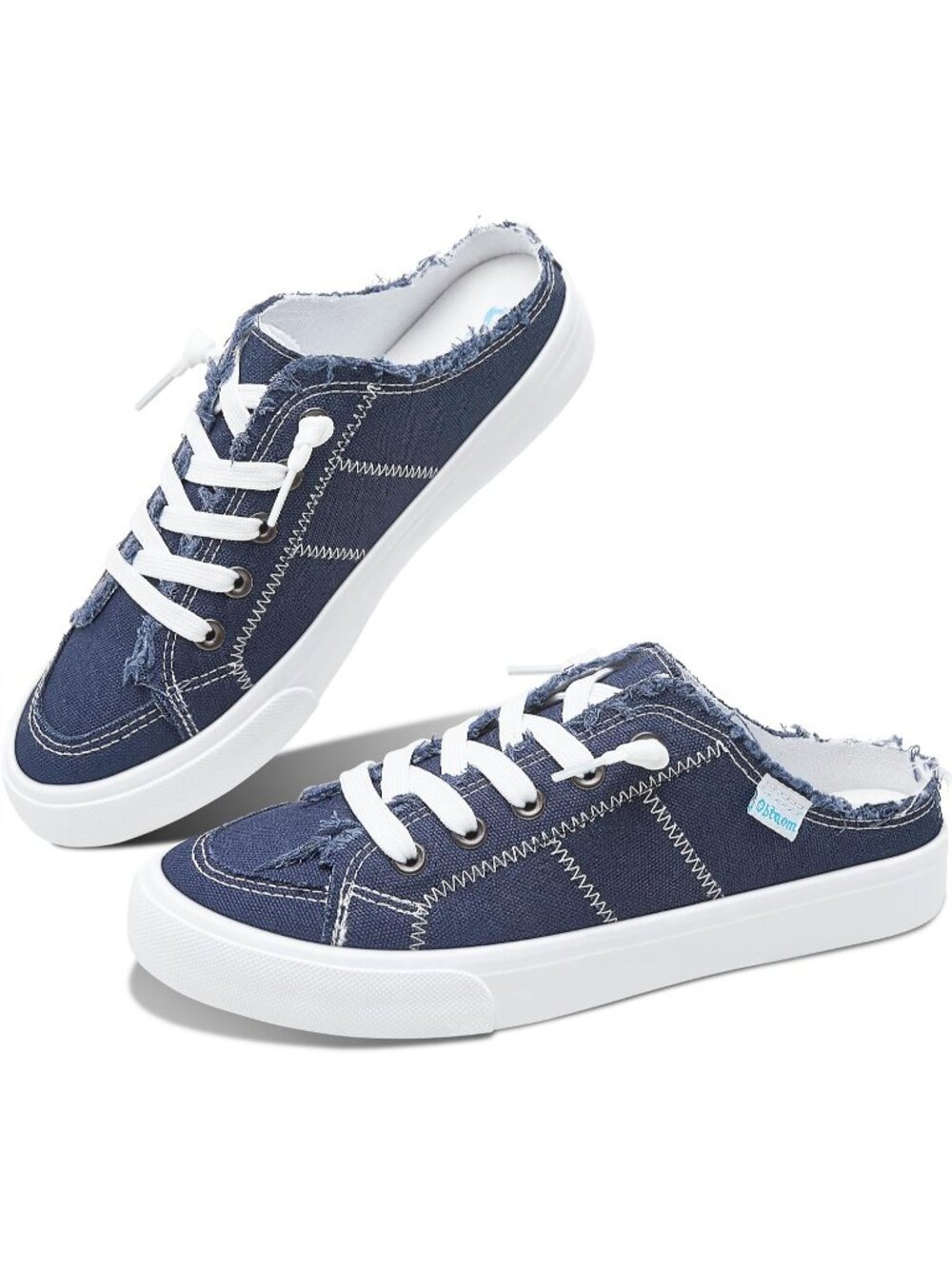 🆕Women's Navy Canvas Mules Memory Foam Clipper Sneakers Casual Comfortable